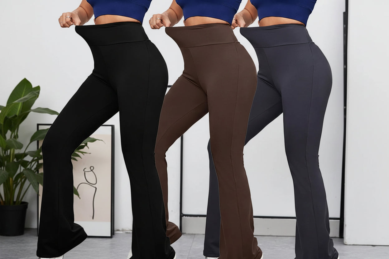 Women'S Solid High Waist Flare Leg Sports Tummy Control Leggings, High Stretch Bell Bottom Yoga Leggings, Ladies Sportswear for Indoor Outdoor Wear, Fitness Yoga Pants, Stretchy High Waist